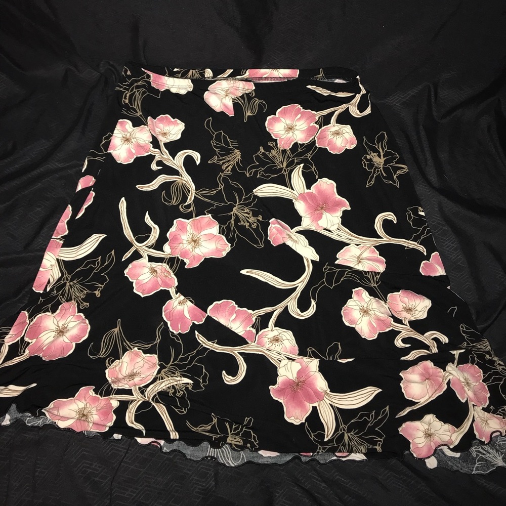 Pink and Black Floral Skirt